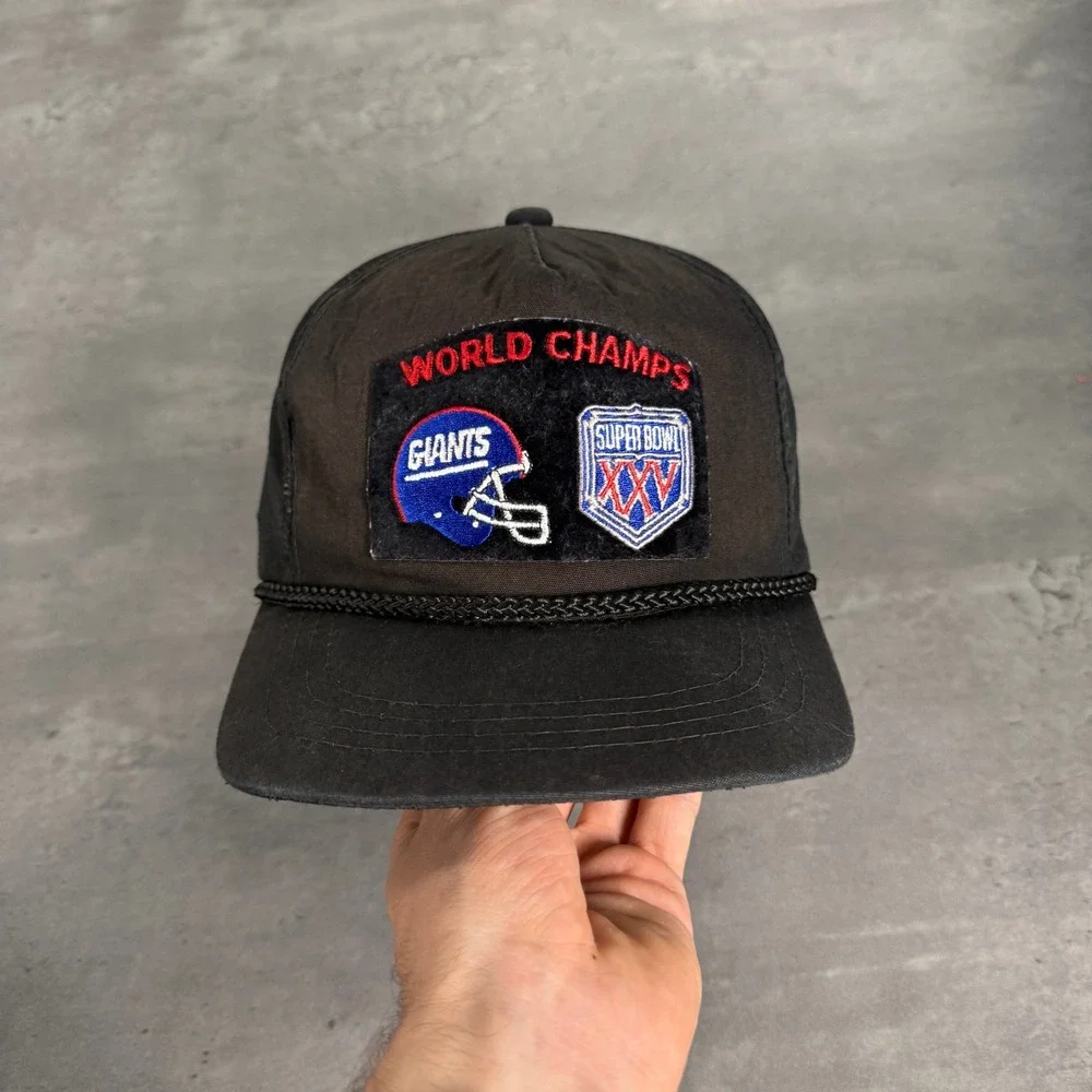 Yupoong New York Giants Snapback Hat Black Super‎ Bowl XXV World Champs Rope Cap
